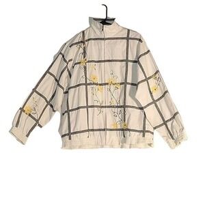 Vintage Embroidered Floral Plaid Jacket Full Zip‎ Grannycore Style